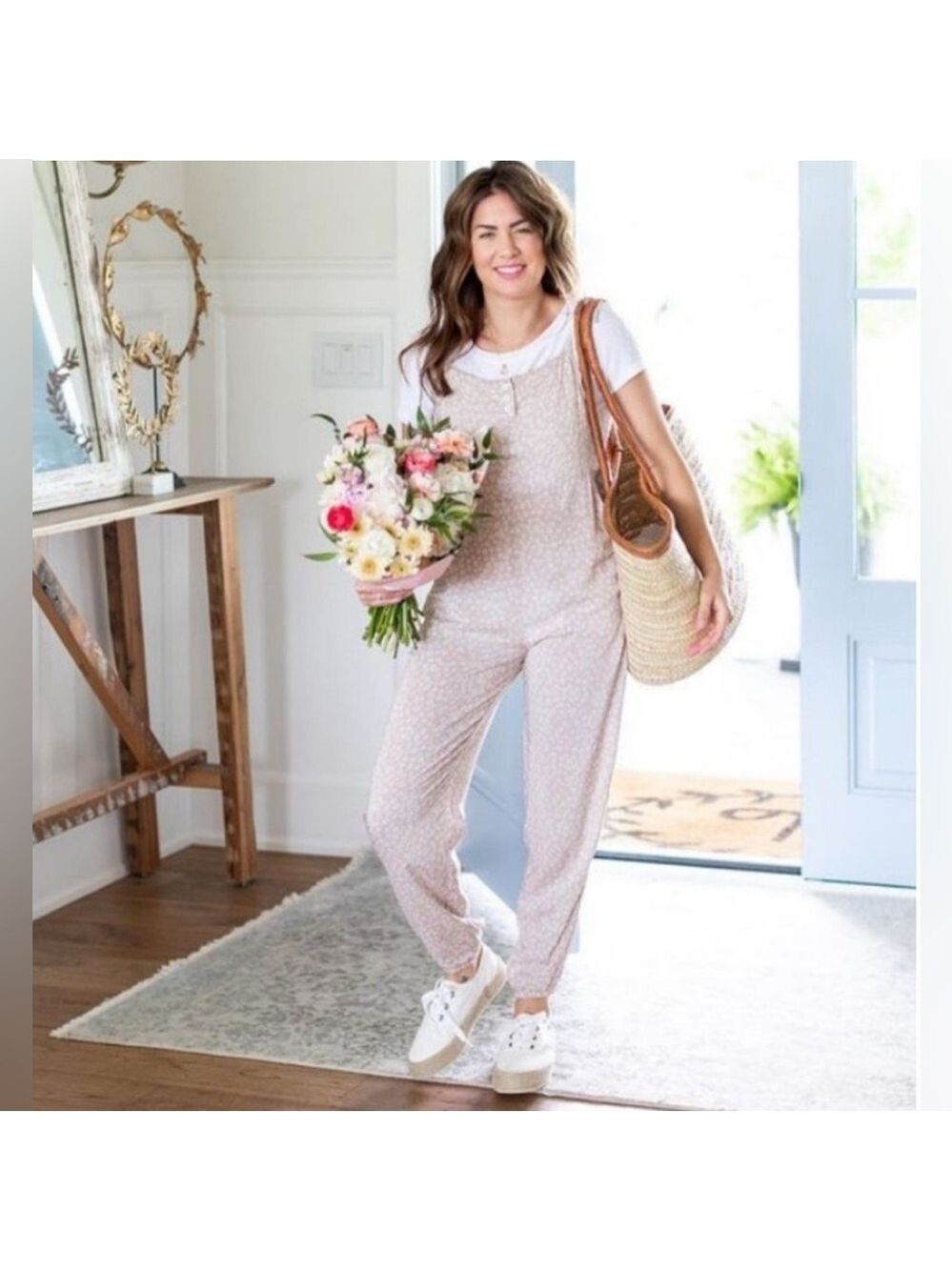 Smash + Tess Jillyall Beige Daisy ditsy print floral XXS Casual Summer Jumpsuit